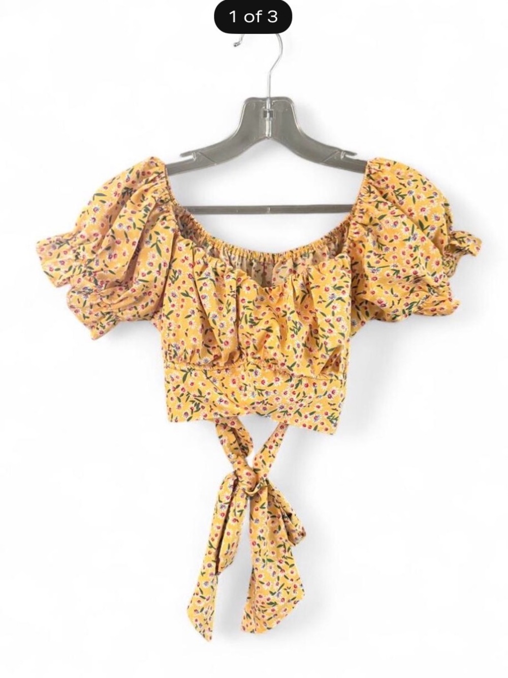 Yellow Floral Tie-back Crop Top size medium